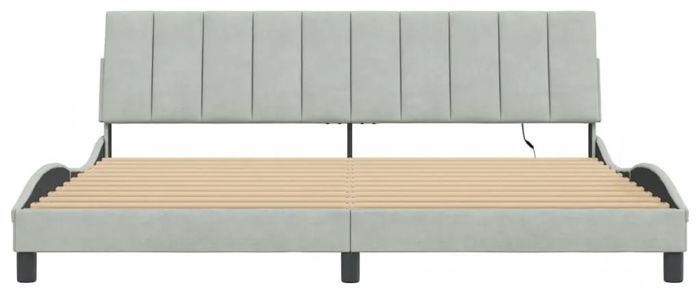 Estrutura de cama c/ luzes LED 200x200 cm veludo cinzento-claro