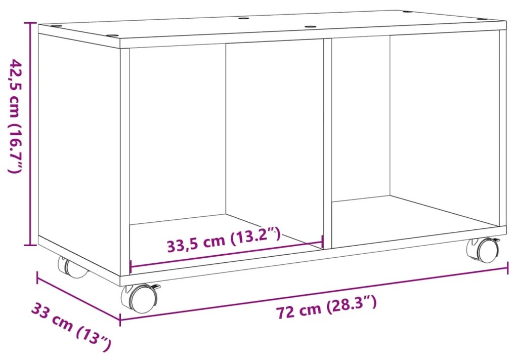 Móvel com rodas 72x33x42,5 cm derivados de madeira branco