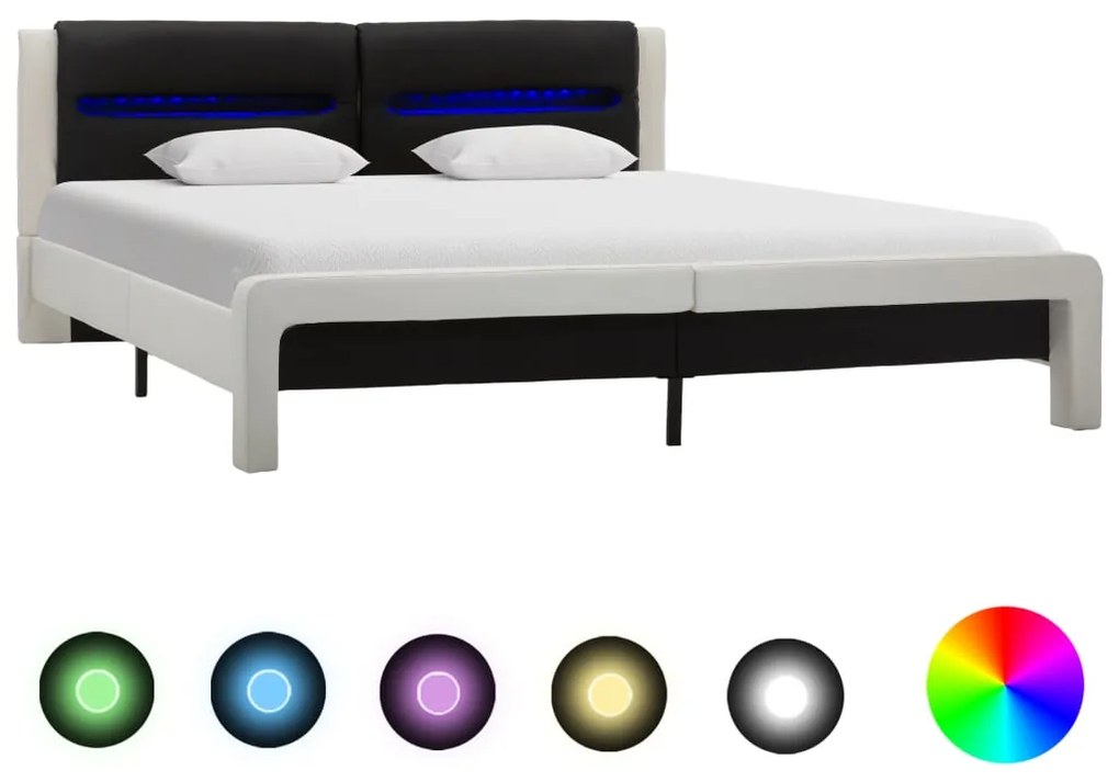 vidaXL Estrutura cama c/ LEDs couro artificial 180x200cm branco/preto