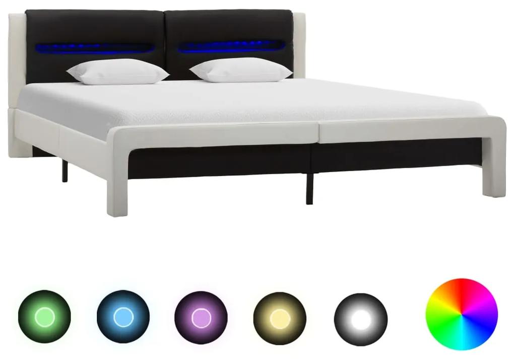 286732 vidaXL Estrutura cama c/ LEDs couro artificial 180x200cm branco/preto