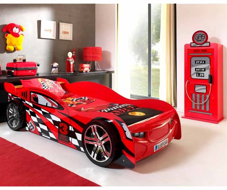 Conjunto cama Carro NIGHT SPEEDER + GUARDA ROUPA BOMBA GASOLINA VERMELHO