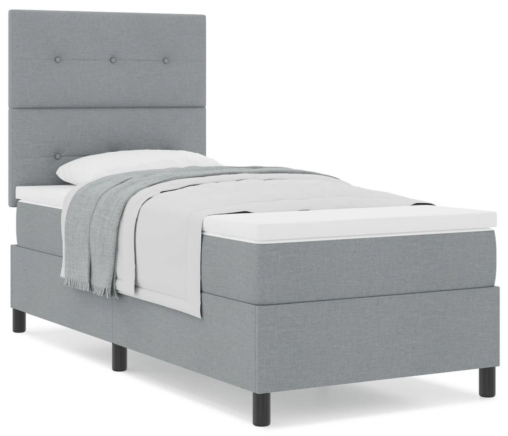 Cama Box Spring com Colchão Cinza Claro 100x200 cm Tecido