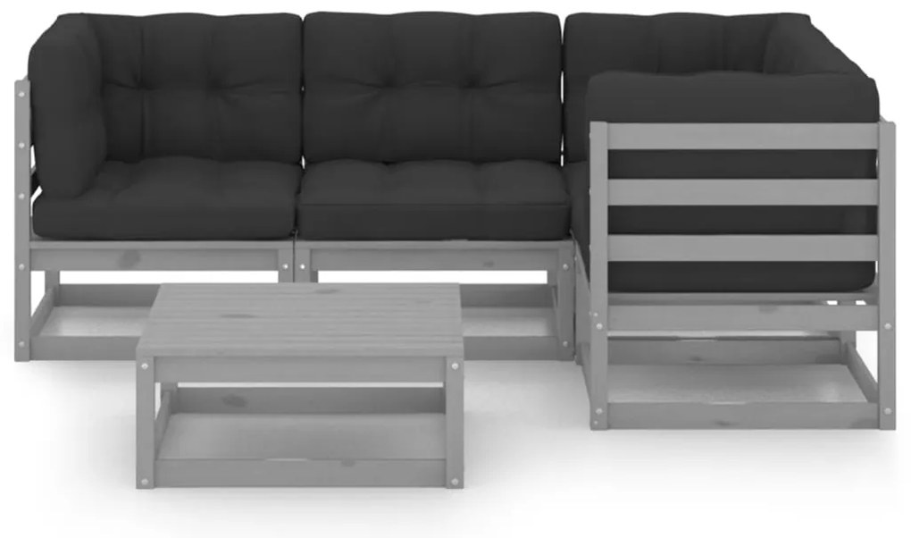 5 pcs conjunto lounge de jardim c/ almofadões pinho maciço