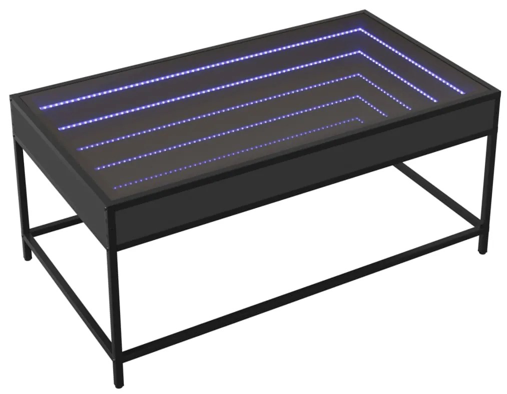 Mesa de centro luzes LED Infinity 90x50x41 cm preto