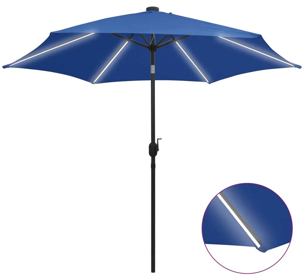 Guarda-sol jardim c/ luzes LED/poste alumínio 300 cm azul-ciano