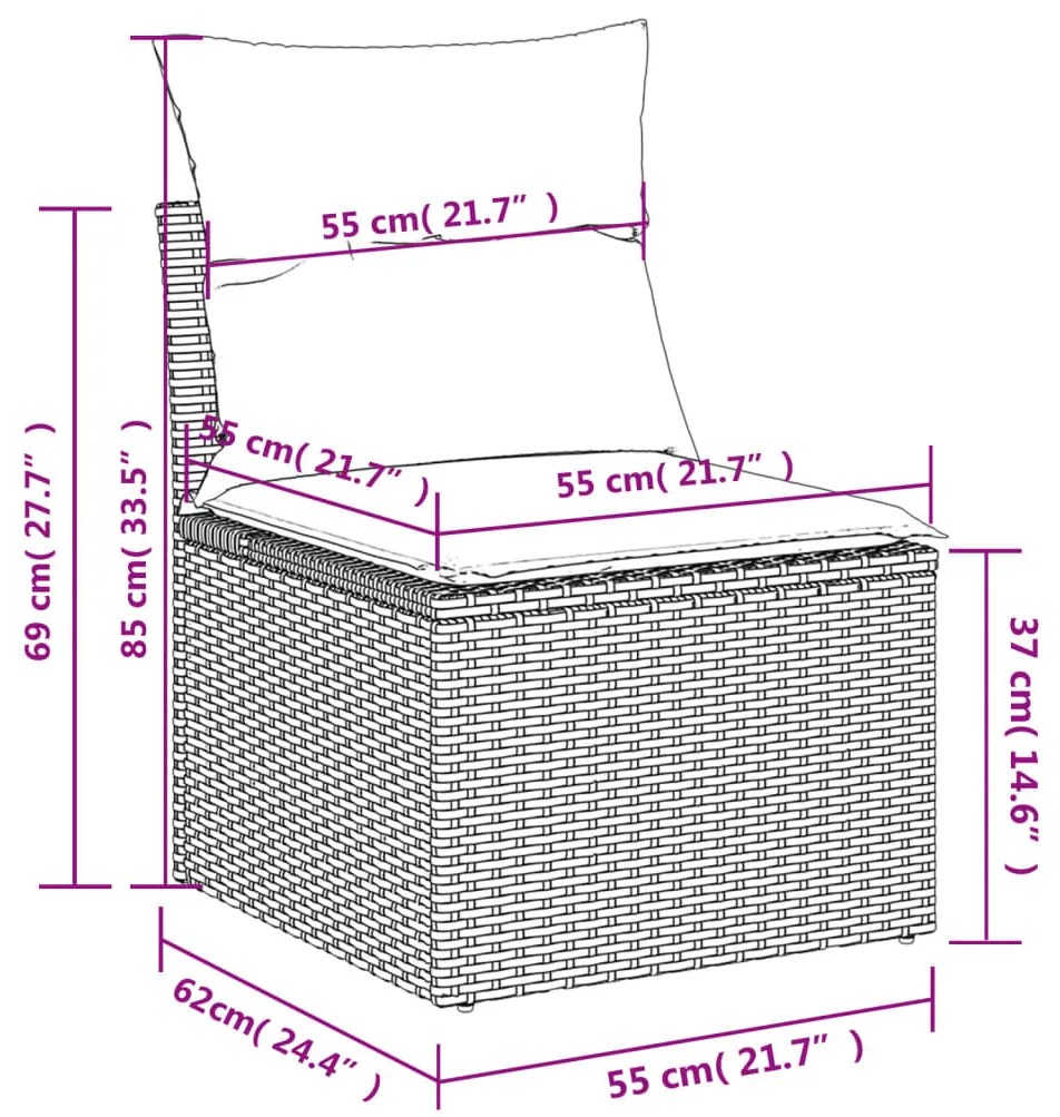 6 pcs conjunto sofás p/ jardim c/ almofadões vime PE cinzento