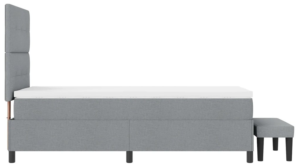 Cama Box Spring com Colchão e Banco Cinza Claro 100x200 cm Tecido
