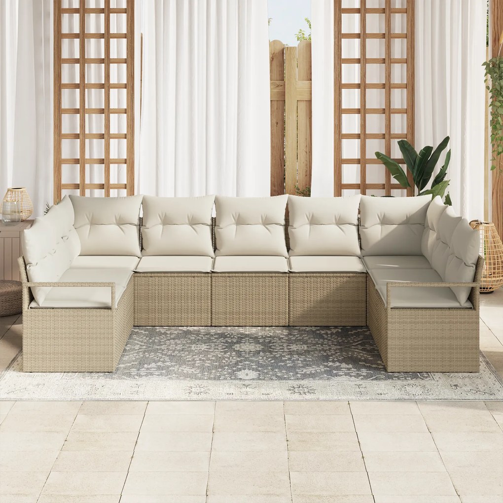 Conjunto de Sofás de Jardim vidaXL 7 Peças com Almofadas Bege Rattan S