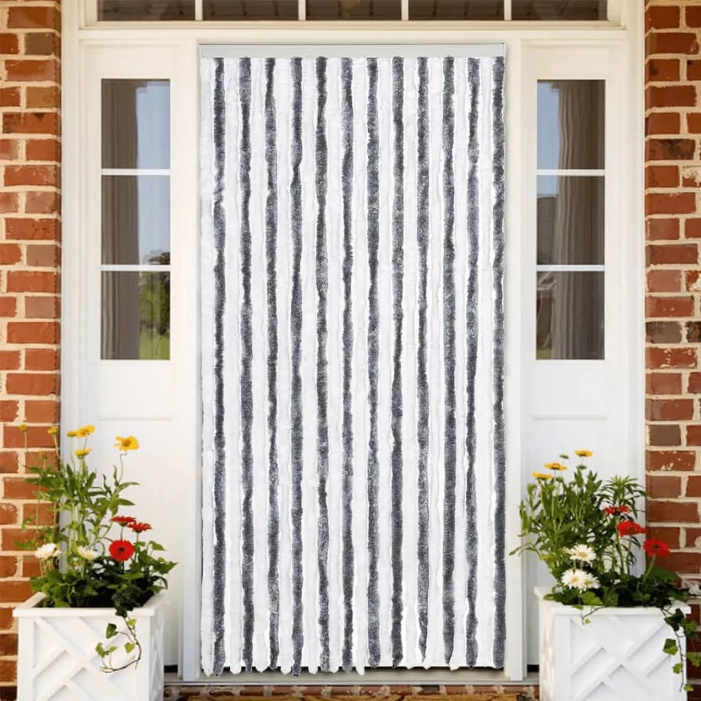 Cortina anti-insetos 100x230 cm chenille cinzento e branco