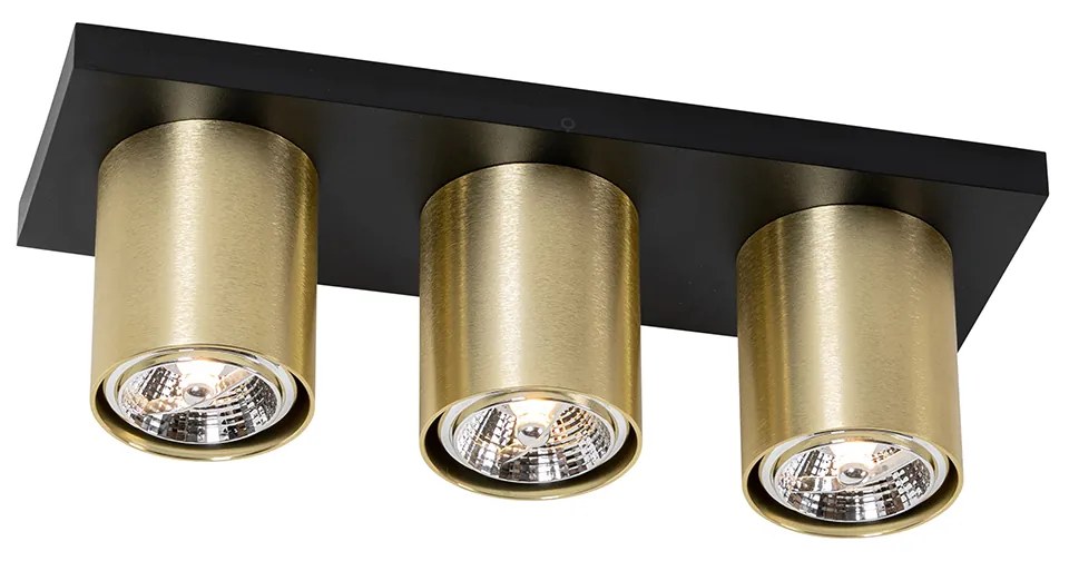 Candeeiro de teto moderno preto com dourado 3-luzes - Tubo Moderno