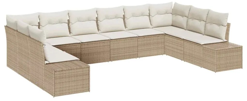 Conjunto de Sofás de Jardim de 10 Peças com Almofadas Bege Rattan