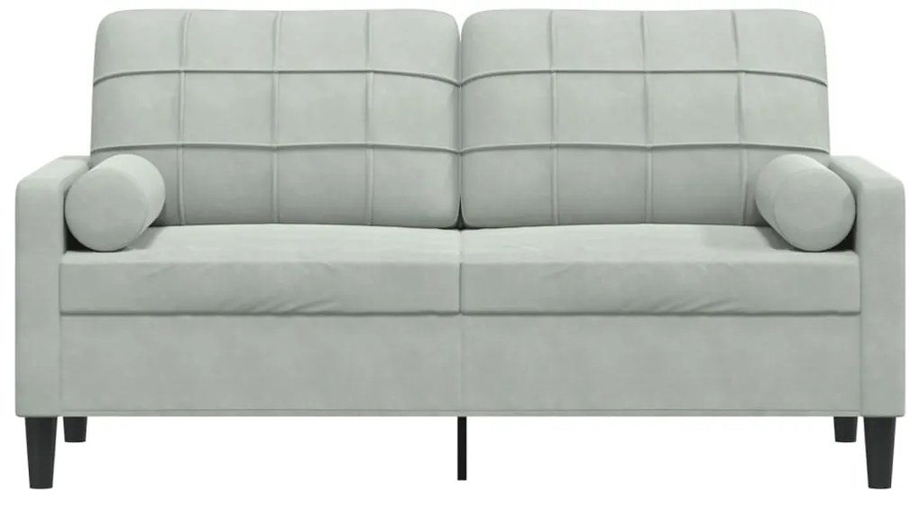 Sofá 2 lugares + almofadas decorativas 140cm veludo cinza-claro