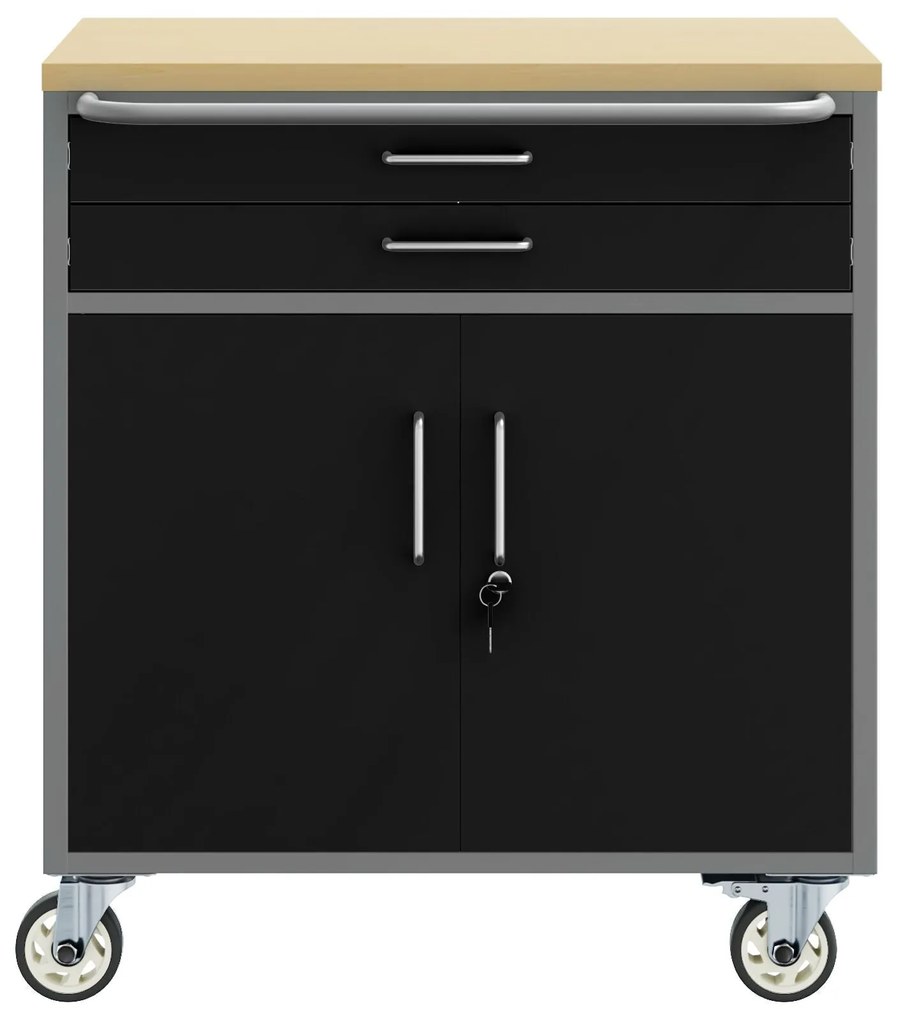 Gabinete de Ferramentas com Rodas e Portas Trancáveis Preto 75x45x85 c