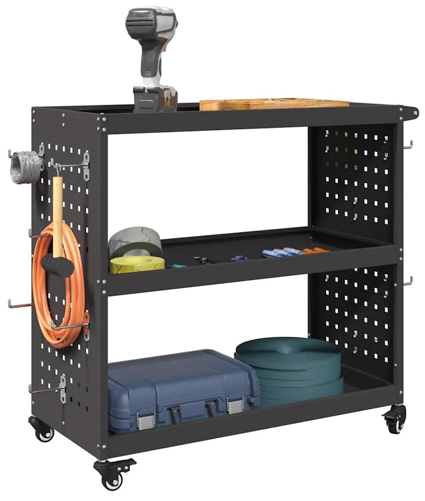 Carro de Ferramentas com prateleira com roda Preto 75 x 35 x 73 cm Met
