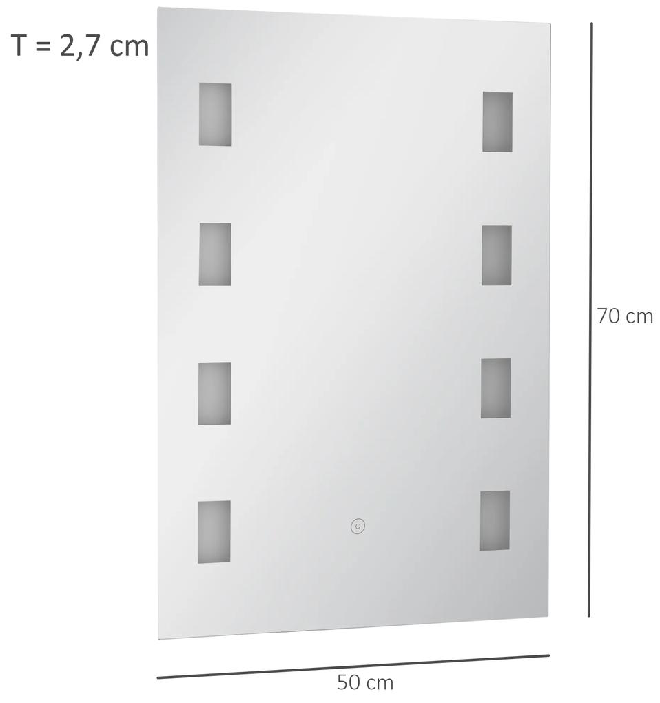 Espelho Casa de Banho com Luz LED 14,5W com Função Antiembaciamento Interruptor Tátil e Luzes Branco Frio 70x50 cm Prata