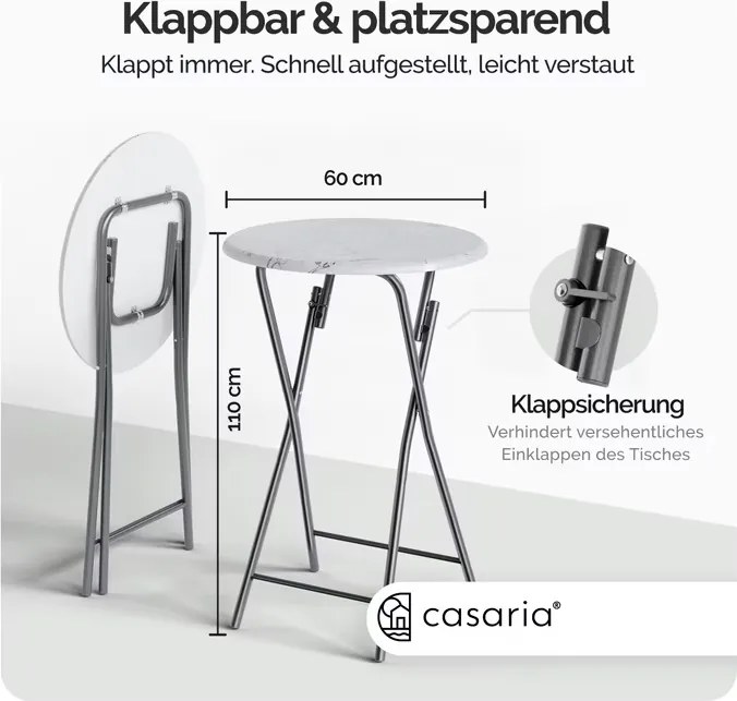 Mesa alta com aspeto de mármore Ø60cm dobrável branca