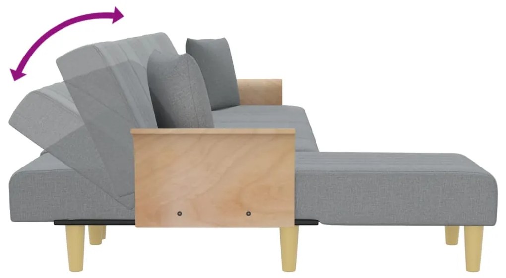 Sofá-cama em forma de L 279x140x70 cm tecido cinzento-claro