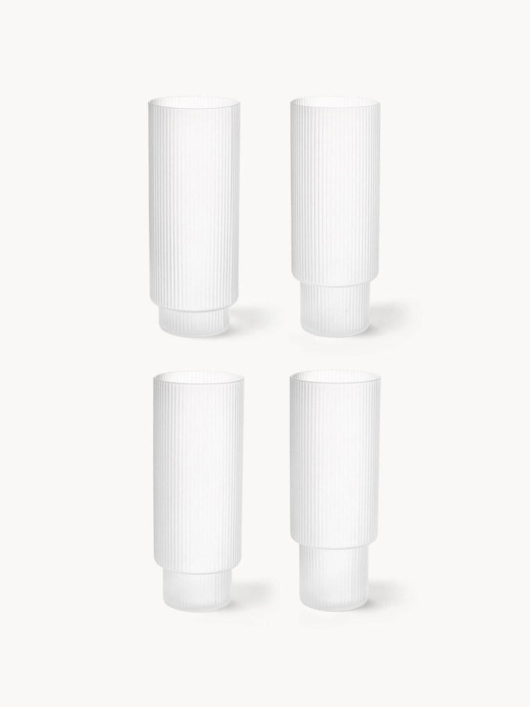 Copos altos de vidro artesanal com padrão em relevo Ripple, conjunto de 4, 300 ml