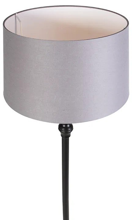 Candeeiro de pé preto com abajur em linho cinzento 45 cm - Classico Clássico / Antigo,Country / Rústico