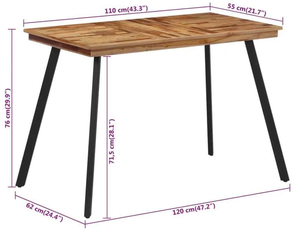 Mesa de jantar 120x62x76 cm madeira de teca maciça