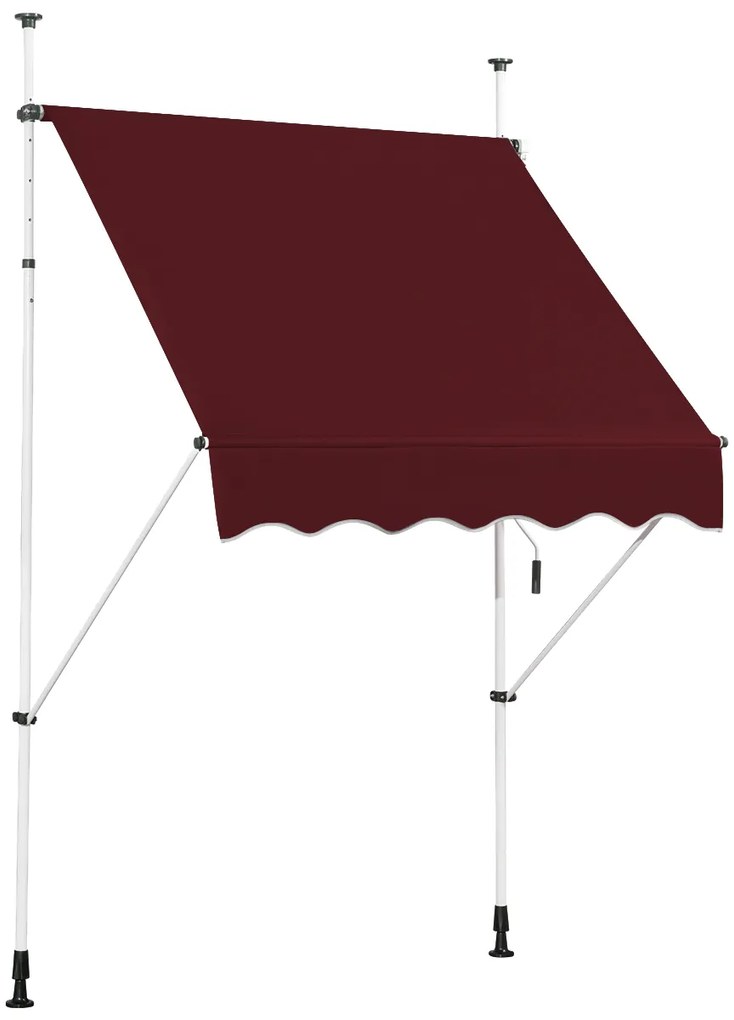 Toldo Telescópico e Retrátil 150 cm Resistente aos Raios UV Impermeável com Manivela Altura Regulável para Janela Varanda Jardim Vermelho