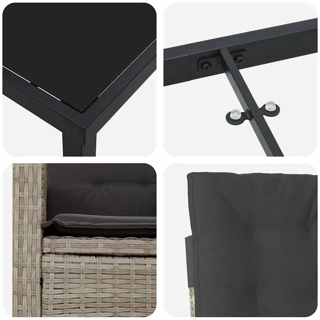 Conjunto de Jantar de Jardim com 3 Peças e Almofadas em Rattan Poliést