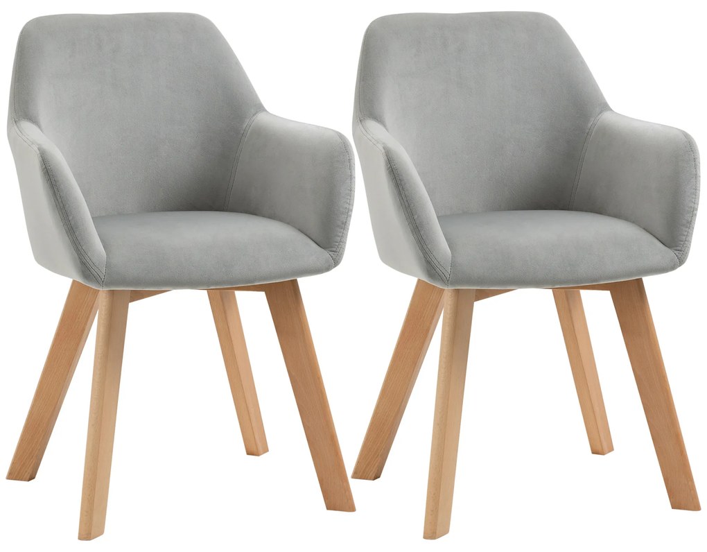 HOMCOM Cadeiras de Jantar Modernas Estofadas em Veludo Cinza c/ Encosto Médio Pés Madeira Borracha 54x57x80cm | Aosom Portugal