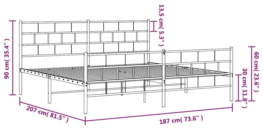 Estrutura de cama com cabeceira e pés 180x200 cm metal branco