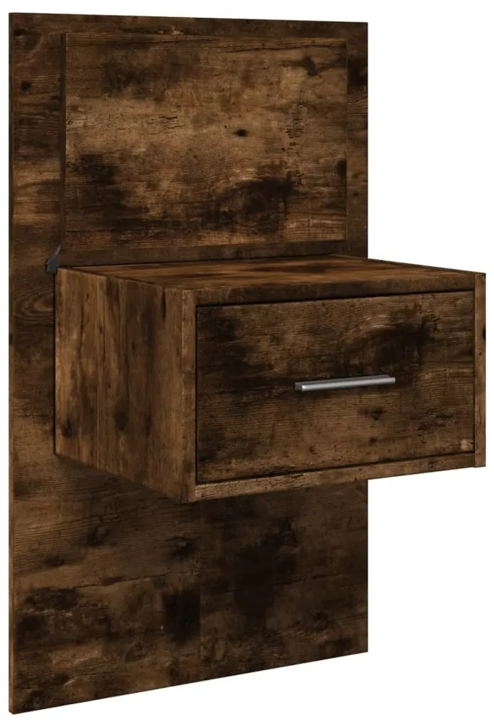 Mesa de cabeceira de parede com luzes LED carvalho fumado