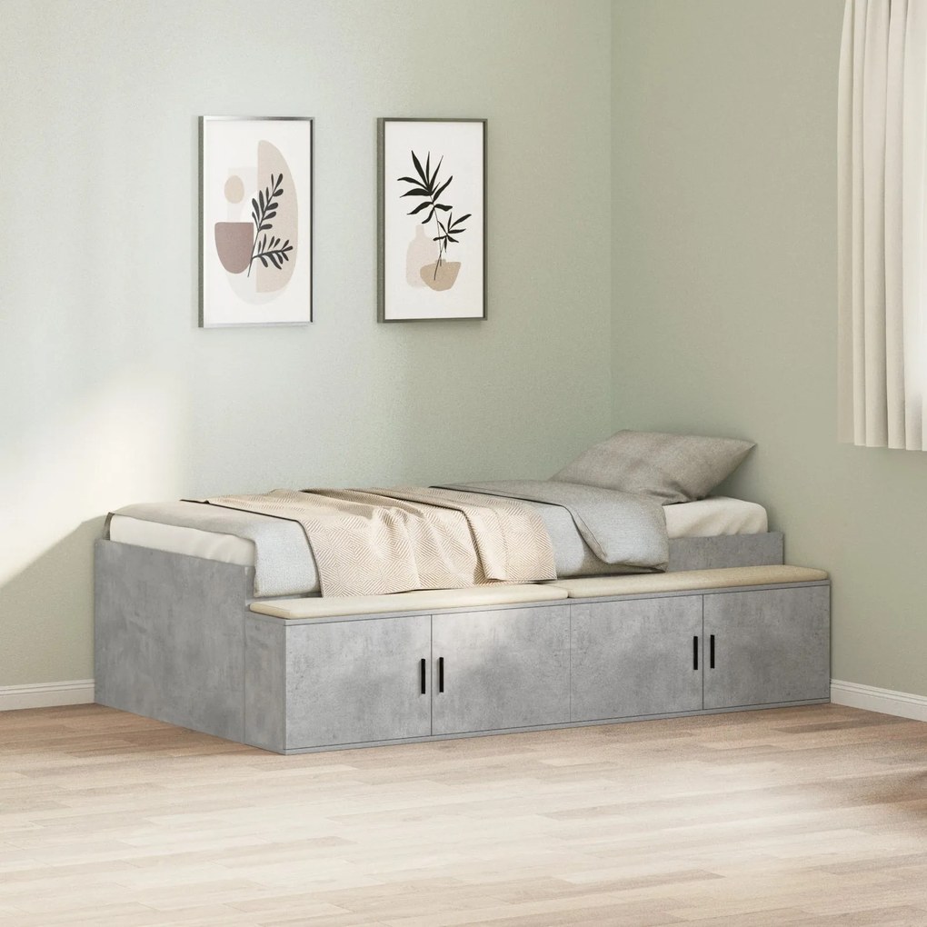 Estrutura de Cama de Armazenamento Cinza Concreto 75x190 cm