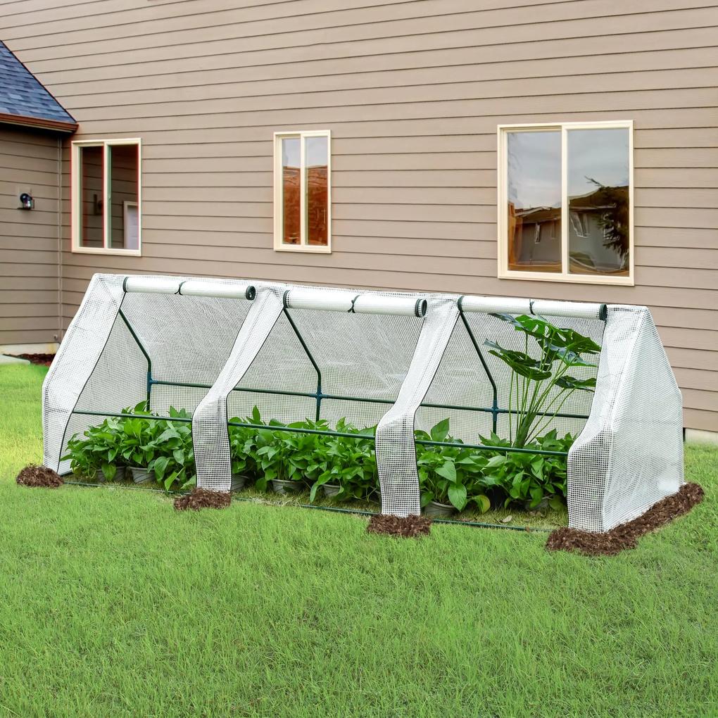 Outsunny Estufa de Jardim Terraço 270x90x90 cm Tipo Casa Tubo de Aço com 3 Janelas Estufa Pequena para Cultivo de Plantas Branco Translúcido