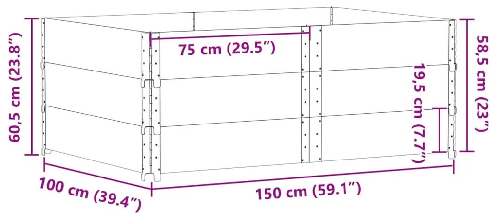 Vaso/floreira para jardim 150x100 cm pinho maciço castanho