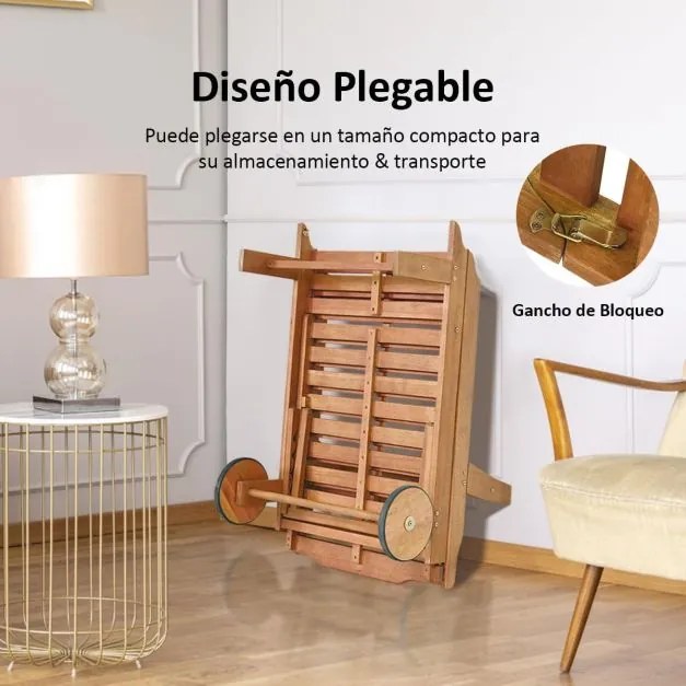 Espreguiçadeira dobrável para jardim em madeira ergonómica com encosto ajustável em 6 posições, almofada removível, rodas, carga 160 kg