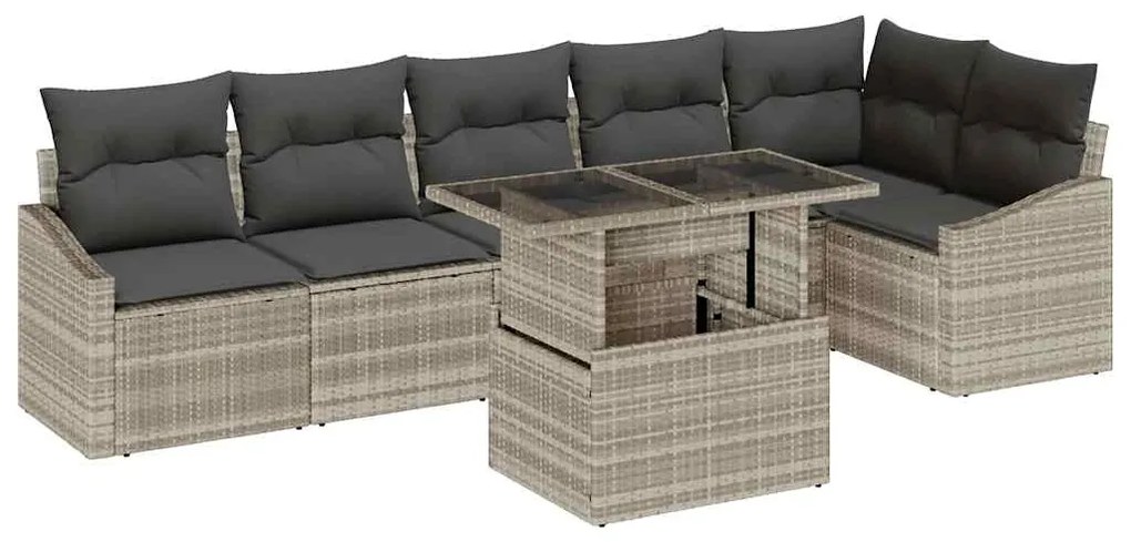 Conjunto de Sofá de Jardim de 7 Peças com Almofadas Cinza Claro de Vim