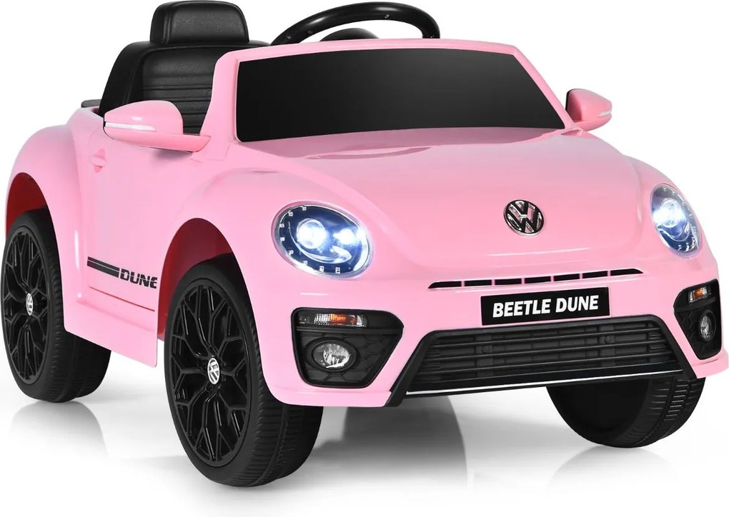 Carro elétrico infantil 12 V com comando à distância, luzes, música e portas duplas, 5 km/h, 30 kg, para crianças de 3 a 8 anos, cor rosa