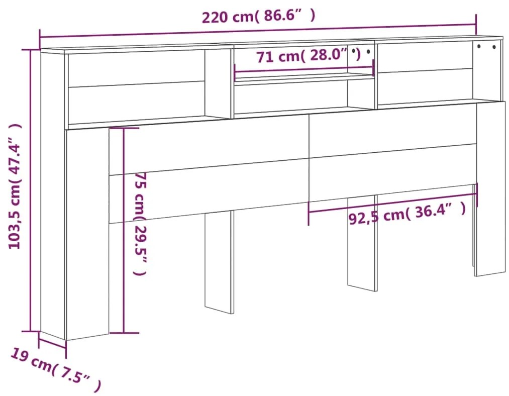 Armário de cabeceira 220x19x103,5 cm sonoma cinzento
