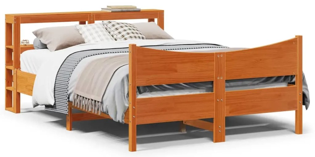 Estrutura cama c/ cabeceira 140x190cm pinho maciço castanho-mel