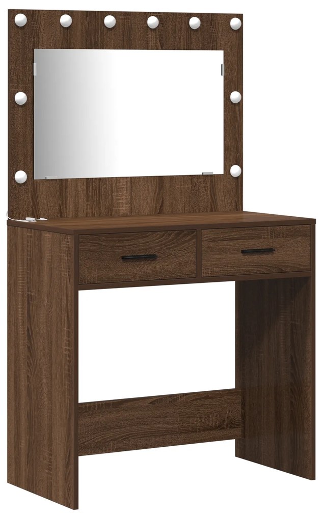 Conjunto de Mesa de Maquilhagem de 3 Peças com LED em Madeira de Carva