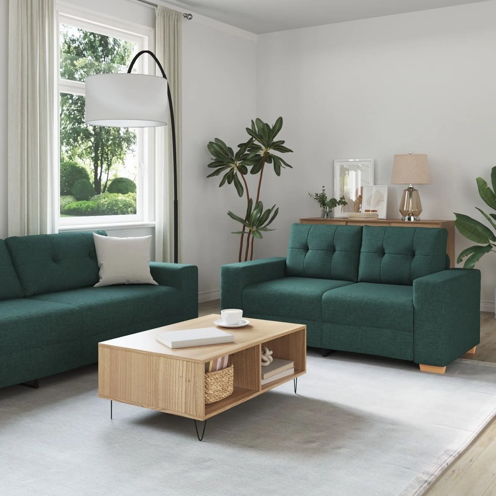 Conjunto de Sofá de 3 Peças com Almofadas - Tecido Verde Escuro