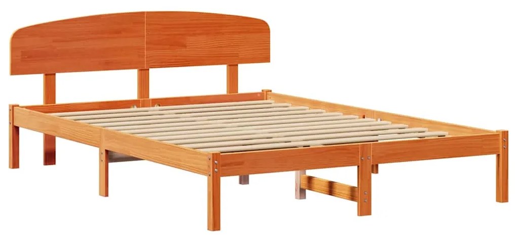 Estrado de Cama com Cabeceira Castanho Encerado 140x200 cm Madeira Sól