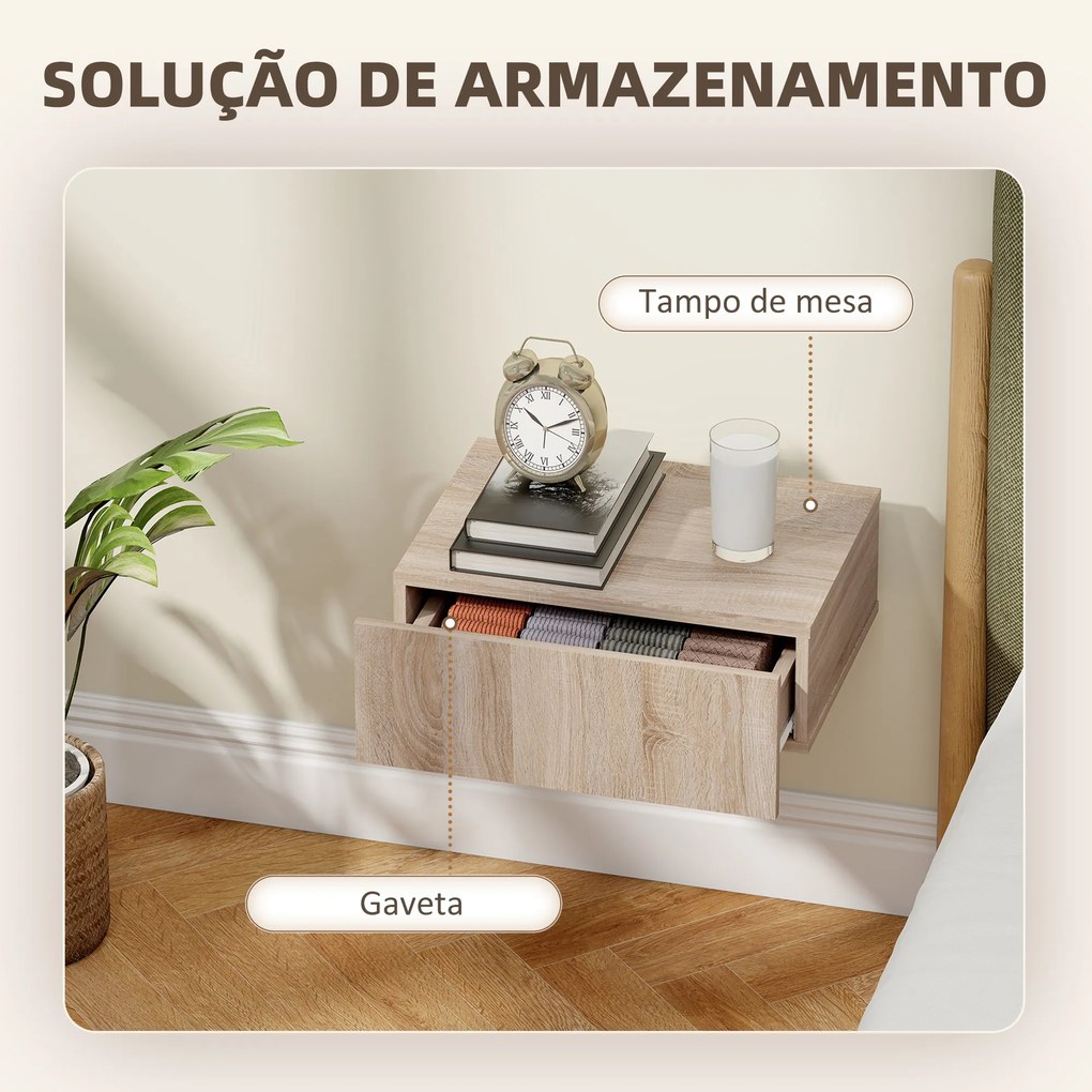 Conjunto de 2 Mesas de Cabeceira Flutuantes com 1 Gaveta para Quarto 40x30x15 cm Carvalho