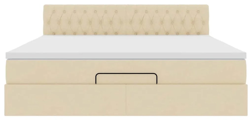 Estrutura de cama otomana com colchão tecido creme 160x200cm