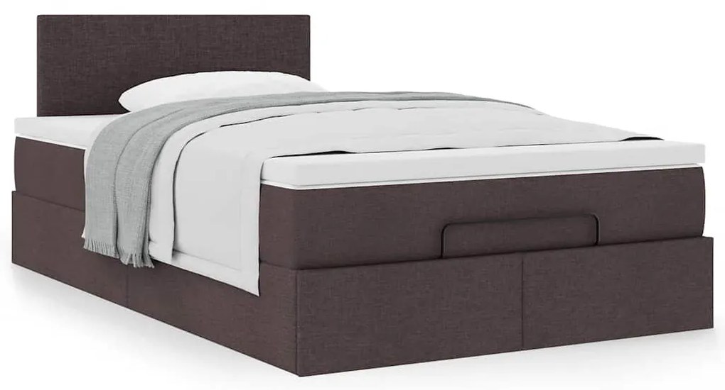 Cama otomana com colchão 120x200 cm tecido castanho escuro