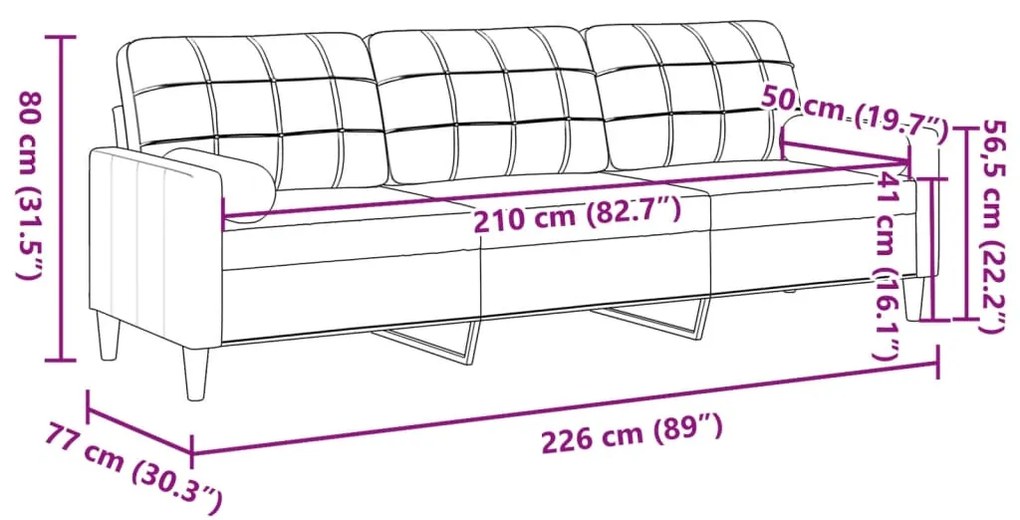 Sofá 3 lugares c/ almofadas decorativas 210 cm tecido preto