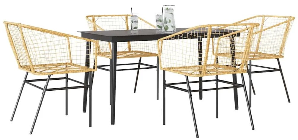 vidaXL Conjunto jantar jardim 5 peças vidro vime PE castanho