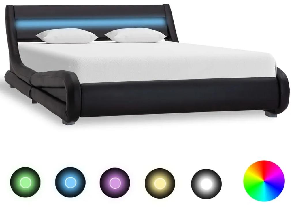 Estrutura de cama c/ LEDs 120x200 cm couro artificial preto