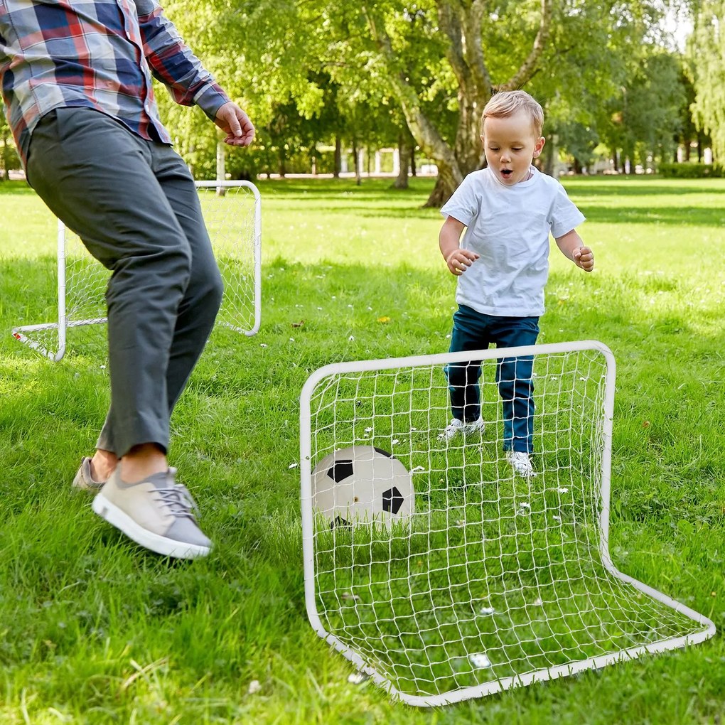 Conjunto de 2 mini gols de futebol com rede Tetrolon para a prática de futebol 78x46x 56cm Branco