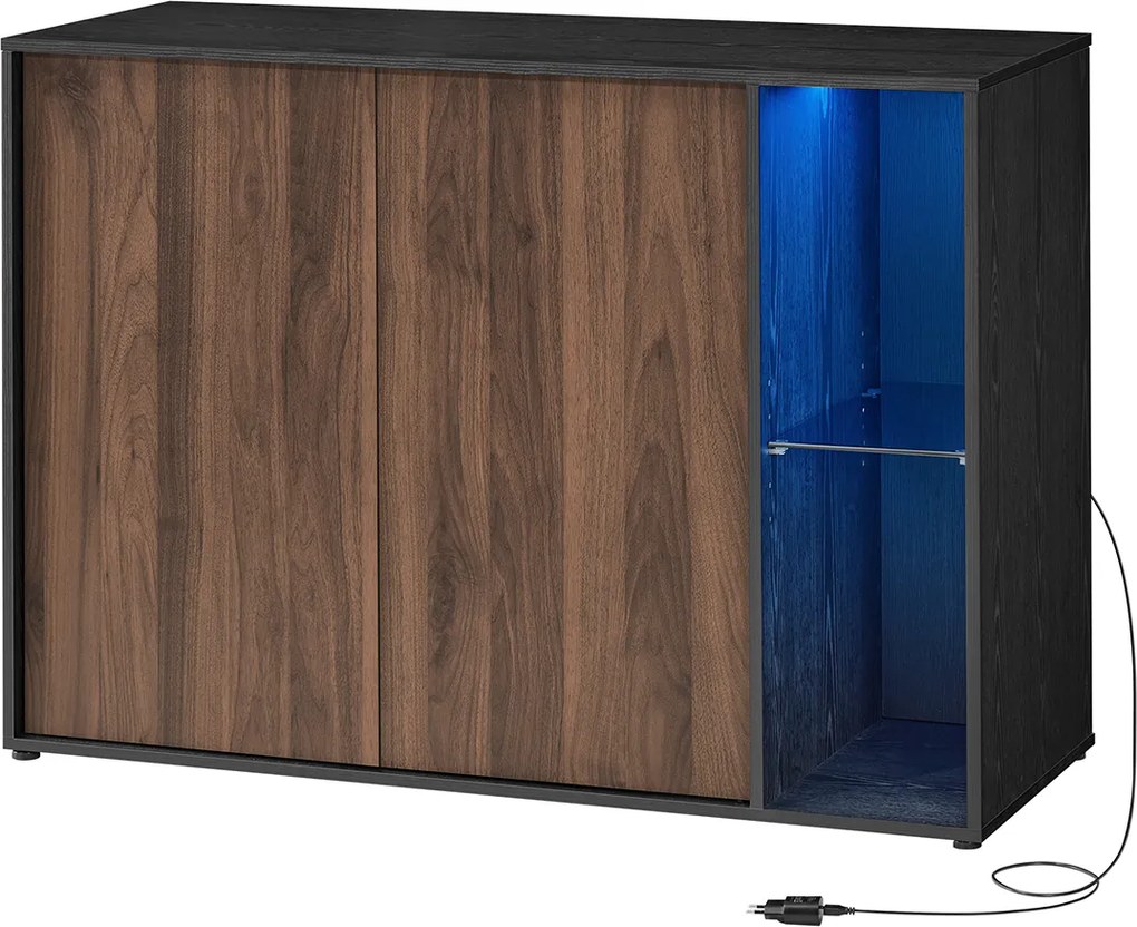 Aparador com iluminação Led e tecnologia Toolless 39 x 100 x 71 cm cor nogueira natural e preto