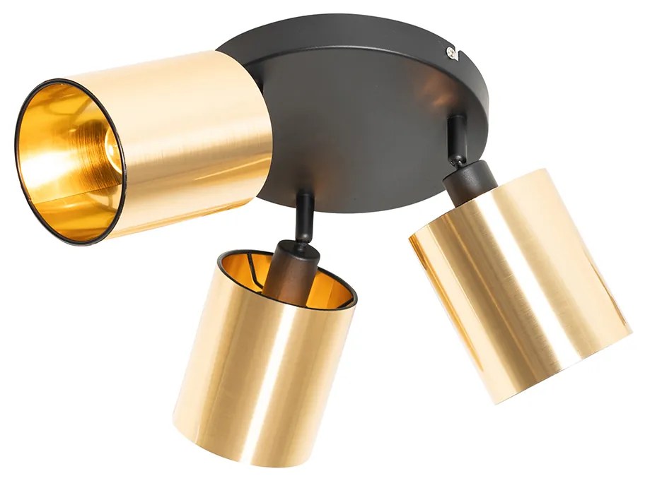 Foco moderno preto com dourado 3-luzes - Lofty Moderno