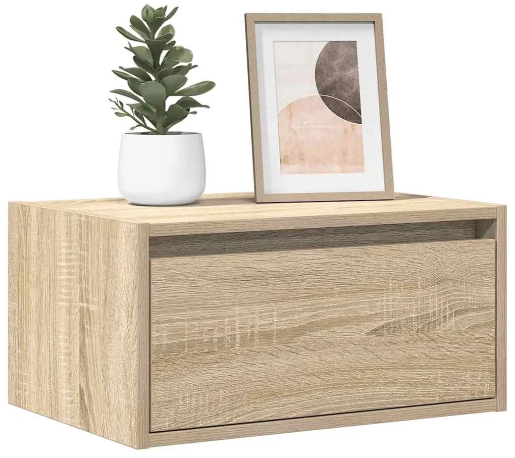Mesas de cabeceira de parede com luzes LED 2pcs carvalho sonoma